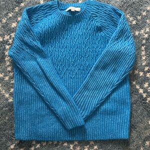 LOFT Blue Crewneck Cable Knit Sweater